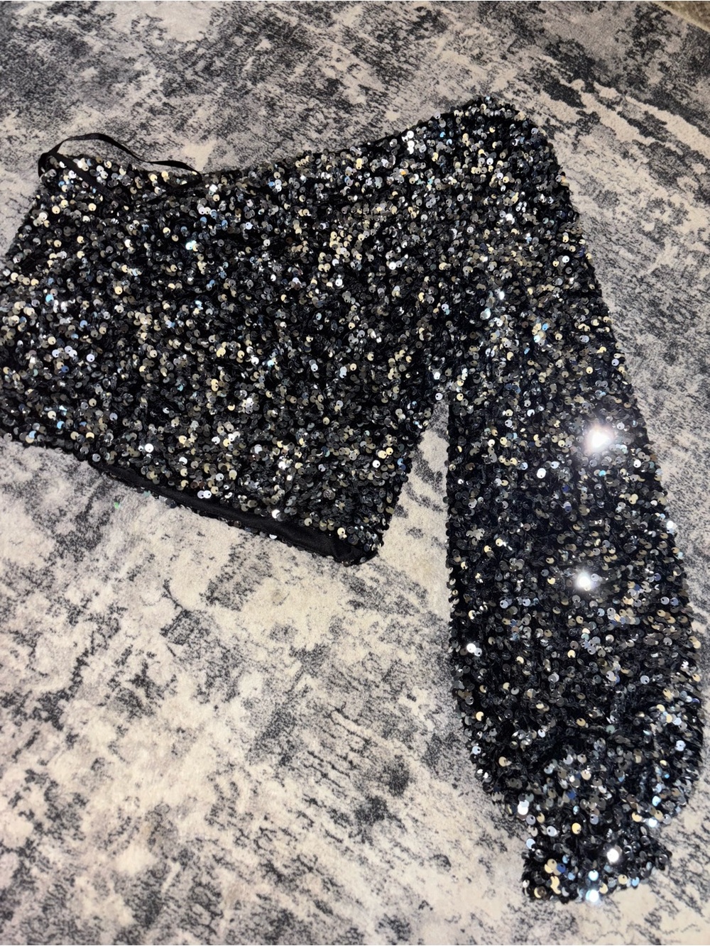 Black Sequin One-Shoulder Top